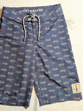 Men's Lucky Brand Logo Blue Inigo Bathing Suit Size 30/20 (NWT)